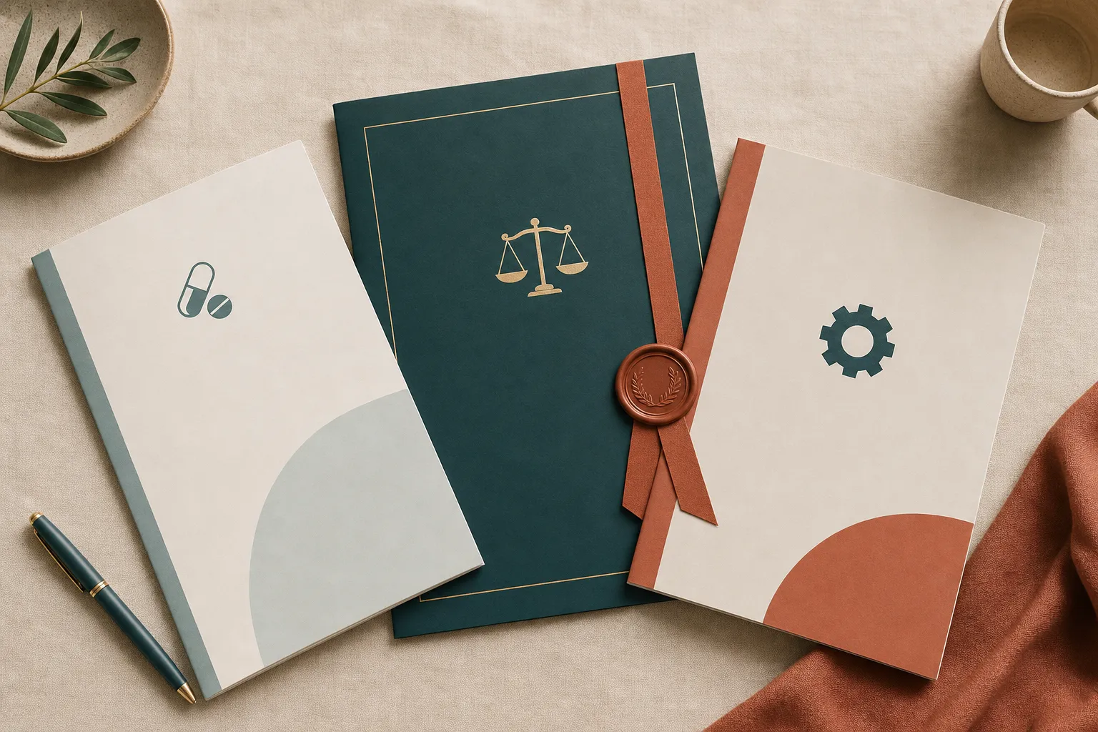 Neatly arranged medical, legal and technical documents ready for translation.